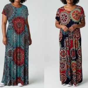 NWT Bundle of 2 Maxi Dresses Size 2XL Colorful Elastic Waist with Pockets